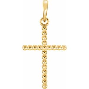 14K Yellow Beaded Cross Pendant-Polished
