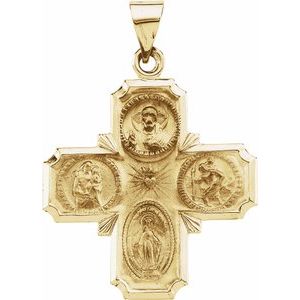14K Yellow 25x25 mm Hollow Four-Way Cross Medal-Polished