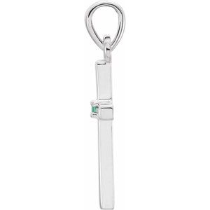 14K White Natural Emerald Cross Pendant-Natural Emerald-1.25 Mm