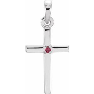14K White Natural Ruby Cross Pendant-Natural Ruby-1.25 Mm