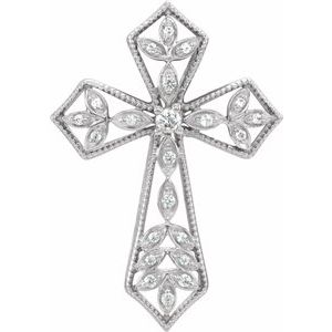 14K White 1/10 CTW Natural Diamond Cross Pendant-Natural Diamond-1.8Mm :: 1/10
