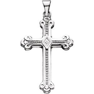 14K White 32x22 mm Cross Pendant-Polished