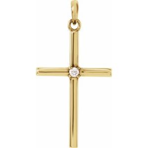 14K Yellow .02 CT Natural Diamond Cross Pendant-Natural Diamond-1.7Mm :: 0.025 Ct