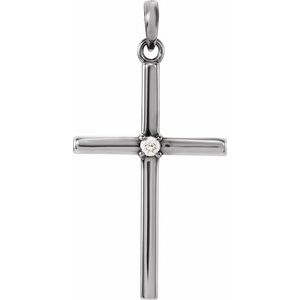 14K White .02 CT Natural Diamond Cross Pendant-Natural Diamond-1.7Mm :: 0.025 Ct