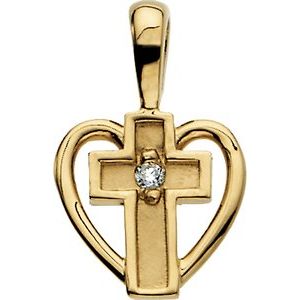 14K Yellow .01 CT Natural Diamond Cross & Heart Pendant-Natural Diamond-1.3Mm :: 0.01 Ct