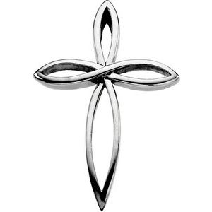 14K White 36.5x26.25 mm Cross Pendant-Polished