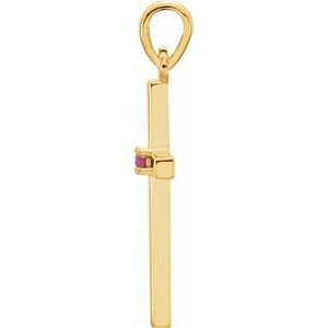 14K Yellow Natural Ruby Cross Pendant-Natural Ruby-1.5 Mm