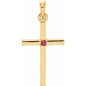 14K Yellow Natural Ruby Cross Pendant-Natural Ruby-1.5 Mm