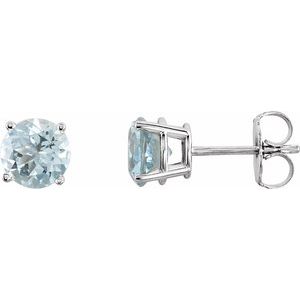 14K White 6 mm Natural Aquamarine Earrings-Pair-6 Mm