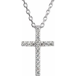 14K White .06 CTW Natural Diamond Petite Cross 16" Necklace-Natural Diamond-1Mm :: 0.06 Ctw