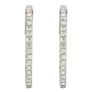 14K White 1 CTW Natural Diamond Inside-Outside 26.5 mm Hinged Hoop Earrings-Round-26.5 Mm