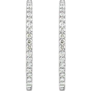 Sterling Silver Imitation White Cubic Zirconia Inside-Outside 41.5 mm Hinged Hoop Earrings-Round-41.5 Mm