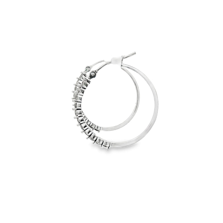 3/4cttw Round Brilliant Natural Diamond Channel-Set Hoop Earrings in 14kt White Gold