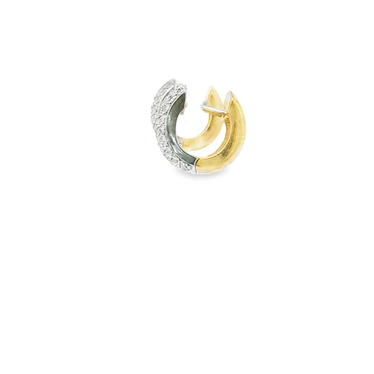 Elegant Two Tone  Round Brilliant Natural  Diamond Huggie Earrings