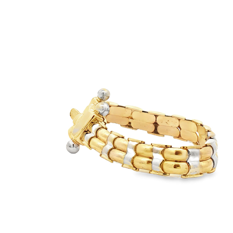 Classic Polished 14kt Two Tone Gold Interlocking Link Chain Bracelet
