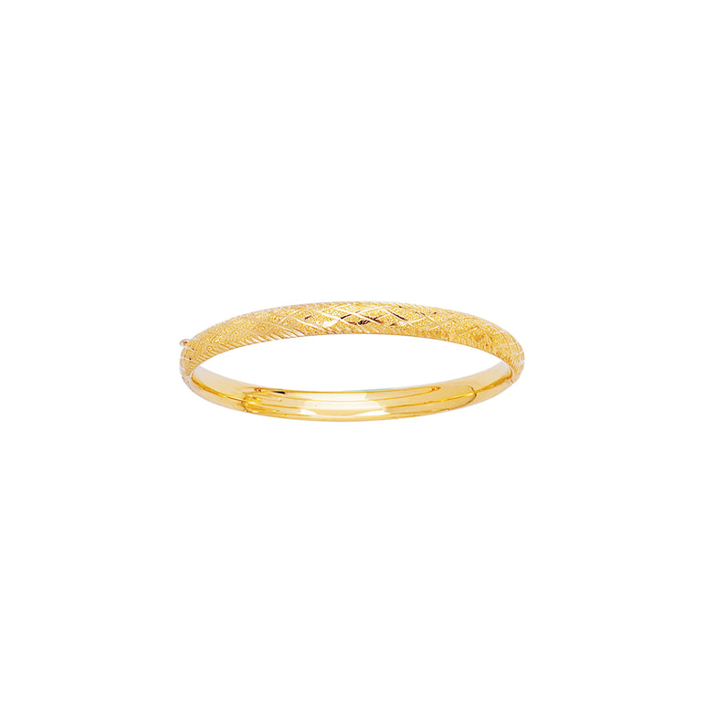 14K Yellow Gold Diamond Cut X Pattern Children's Bangle-Yellow | Box
