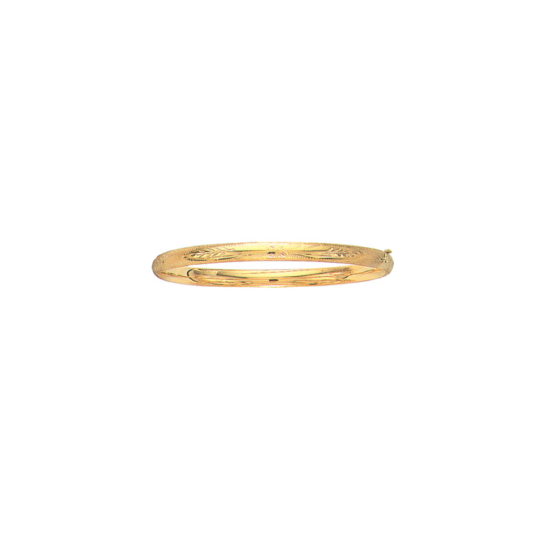 14K Gold 5mm Polished Floral Design Bangle-Yellow | Box