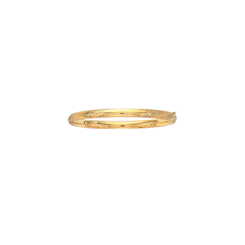 14K Gold 5mm Polished Floral Design Bangle-Yellow | Box