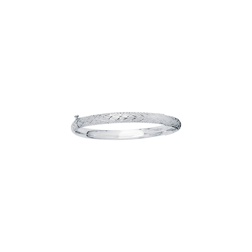 14K White Gold Diamond Cut X Pattern Children's Bangle-White | Box
