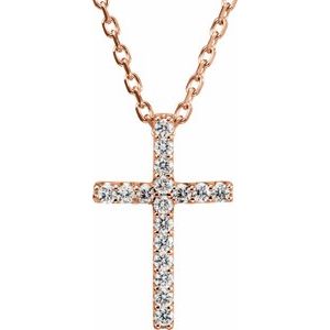 14K Rose .06 CTW Natural Diamond Petite Cross 16" Necklace-Natural Diamond-1Mm :: 0.06 Ctw