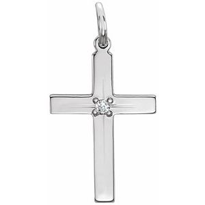 14K White .0075 CT Natural Diamond Cross 18" Necklace-Natural Diamond-13 X 9 Mm