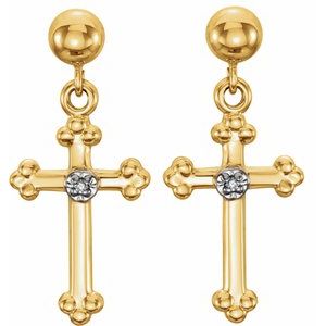 14K Yellow .01 CTW Natural Diamond Cross Earrings-1 Mm-14K Yellow