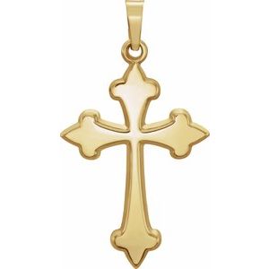 14K Yellow 32.2x17.7 mm Hollow Cross Pendant-Polished
