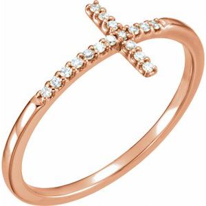 14K Rose .08 CTW Lab-Grown Diamond Sideways Cross Ring-Round-1 Mm