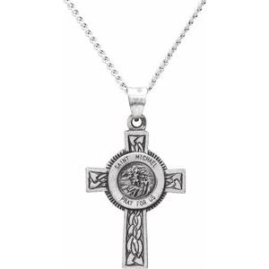 Sterling Silver St. Michael Cross 24" Necklace-24 In-Polished