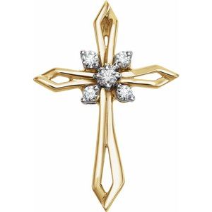 14K Yellow/White 1/6 CTW Natural Diamond Cross Pendant-Natural Diamond-2.2Mm :: 1/6 Ctw