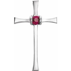 14K White Natural Ruby Cross Pendant-Natural Ruby-2.5 Mm