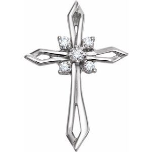 14K White 1/6 CTW Natural Diamond Cross Pendant-Natural Diamond-2.2Mm :: 1/6 Ctw