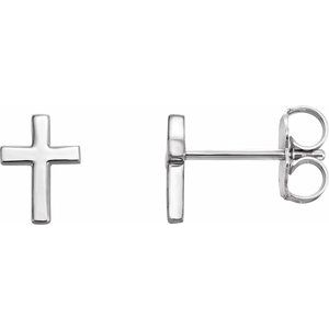 14K White 6 mm Cross Earrings-Friction Backs Included-Polished