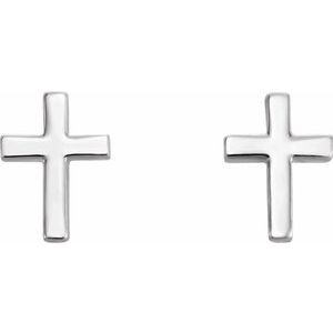 14K White 6 mm Cross Earrings-Friction Backs Included-Polished