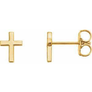 14K Yellow 7.5 mm Cross Earrings-Friction Backs Included-Polished