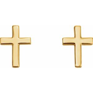 14K Yellow 7.5 mm Cross Earrings-Friction Backs Included-Polished