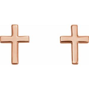 14K Rose 7.5 mm Cross Earrings-Friction Backs Included-Polished