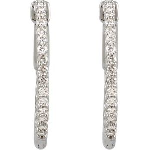 14K White 3/4 CTW Natural Diamond Inside-Outside 23 mm Hinged Hoop Earrings-Round-23 Mm