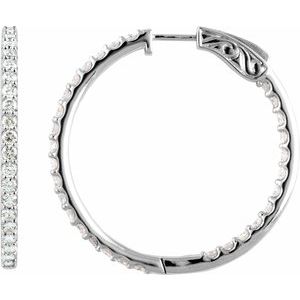 14K White 6 1/2 CTW Lab-Grown Diamond Inside-Outside 51 mm Hinged Hoop Earrings-Round-51 Mm