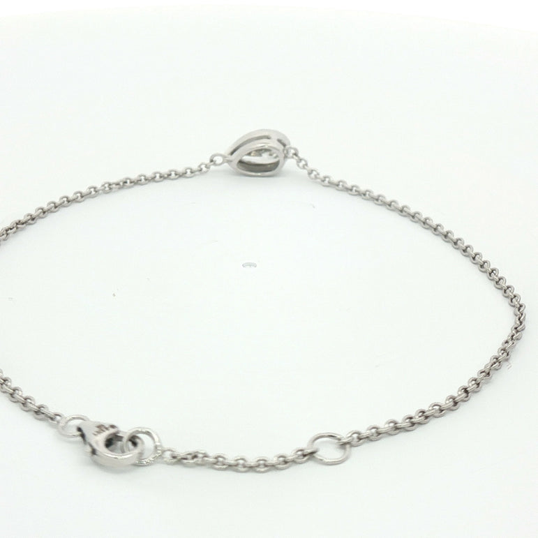 Platinum and White Gold Chain Bracelet with Pear Cut Diamond