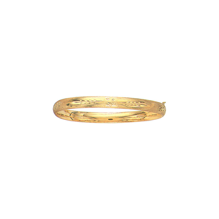 14K Gold 6mm Floral Design Bangle-Yellow | Box