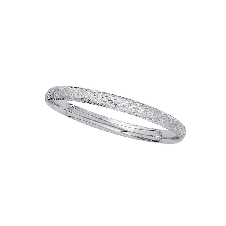 14K Gold Diamond Cut X Bangle-White | Box
