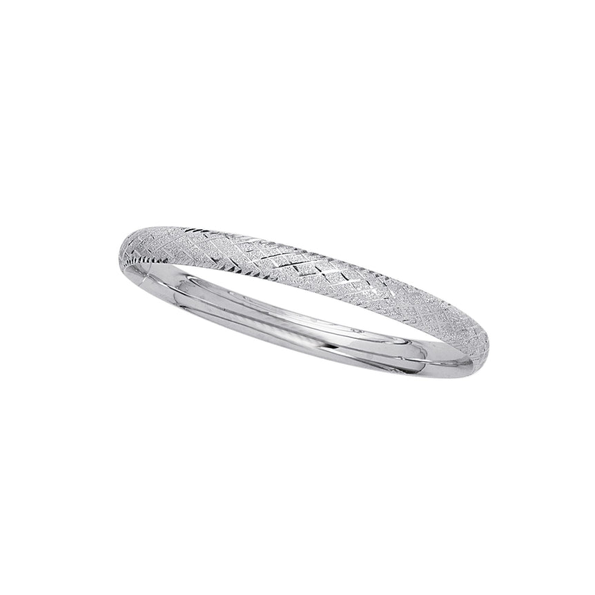 14K Gold Diamond Cut X Bangle-White | Box