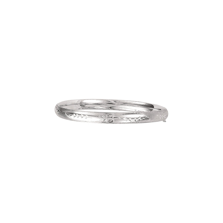 14K Gold 6mm Floral Leaf Design Bangle-White | Box
