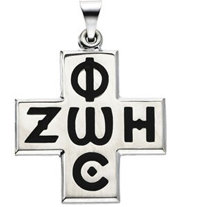Sterling Silver 24x24 mm Phos Zoe Cross Pendant-Polished