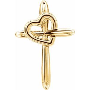 14K Yellow Cross with Heart Pendant-Polished