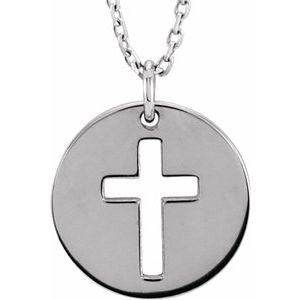 Sterling Silver Pierced Cross Disc 16-18" Necklace-16-18 In-Polished