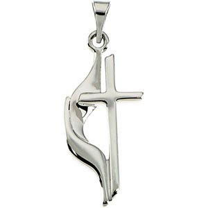 14K White Methodist Cross Pendant-Polished