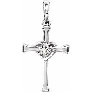 Sterling Silver .025 CT Natural Diamond Heart & Cross Pendant-Natural Diamond-1.7Mm :: 0.025 Ct