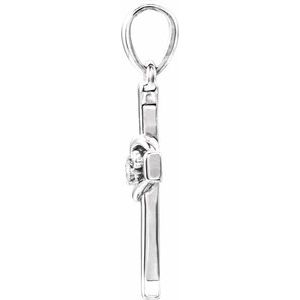 Sterling Silver .025 CT Natural Diamond Heart & Cross Pendant-Natural Diamond-1.7Mm :: 0.025 Ct